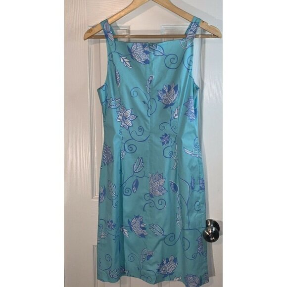 TIBI Vintage Blue Floral Pattern Sleeveless Spring Casual Shift Dress Size 4 - Picture 5 of 8